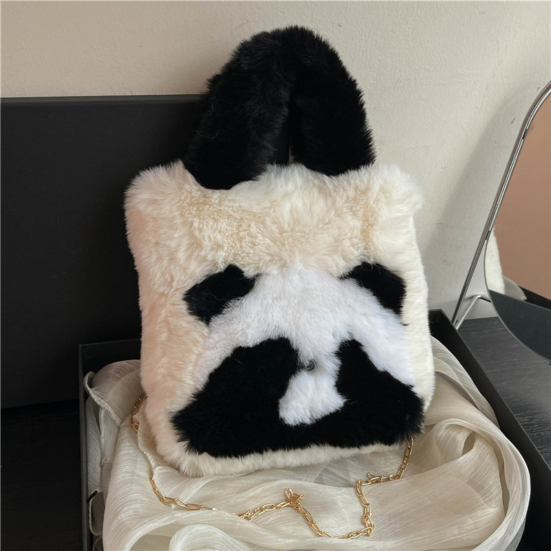 Zimska Panda bucket bag, mini tote torba, pliš, slatka, nosiva u ruci ili preko ramena (crossbody), ženska torba u korejskom stilu