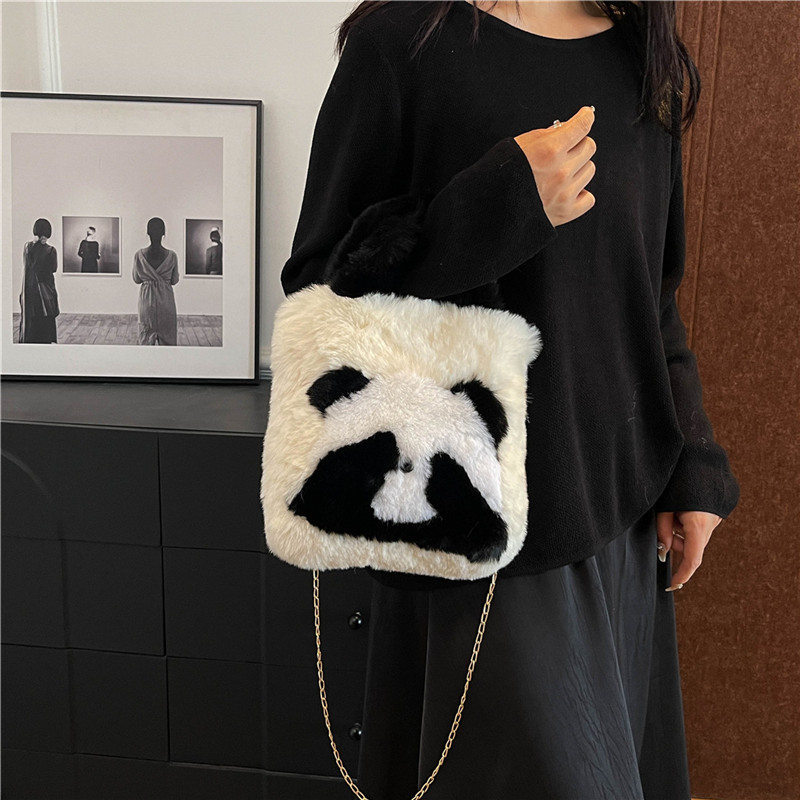 Zimska Panda bucket bag, mini tote torba, pliš, slatka, nosiva u ruci ili preko ramena (crossbody), ženska torba u korejskom stilu