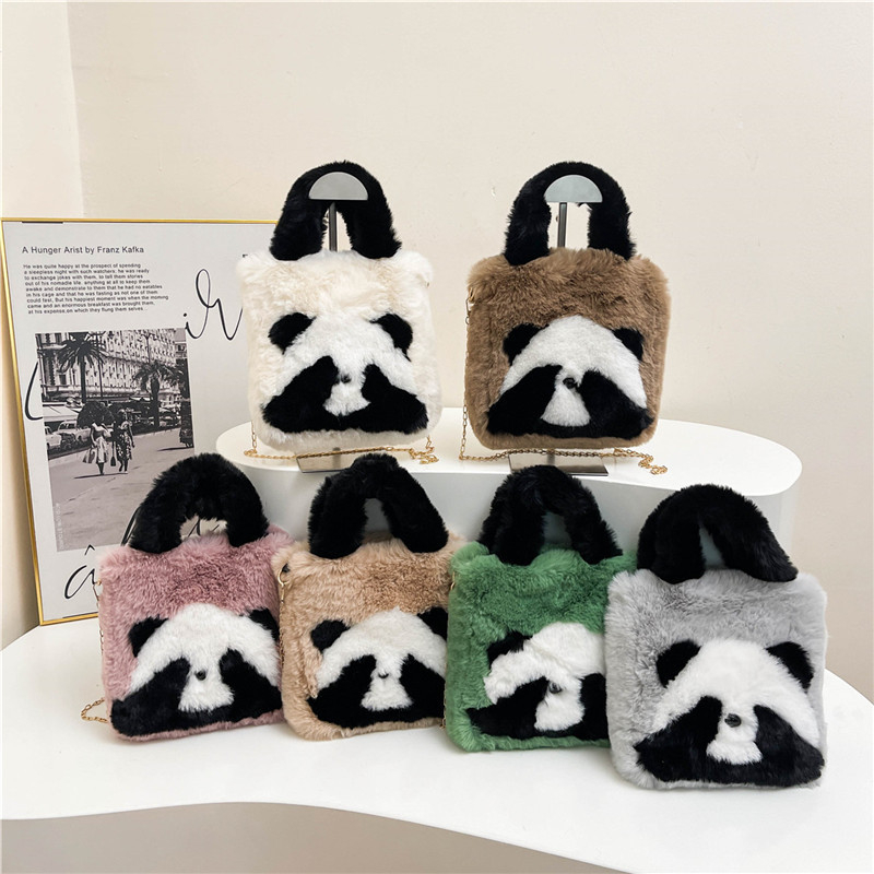 Zimska Panda bucket bag, mini tote torba, pliš, slatka, nosiva u ruci ili preko ramena (crossbody), ženska torba u korejskom stilu