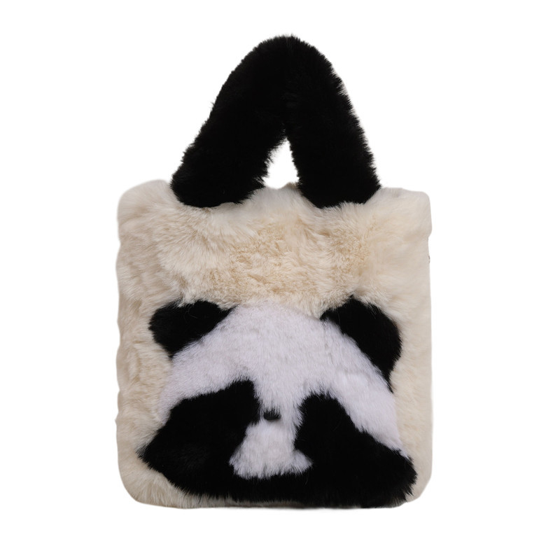 Zimska Panda bucket bag, mini tote torba, pliš, slatka, nosiva u ruci ili preko ramena (crossbody), ženska torba u korejskom stilu