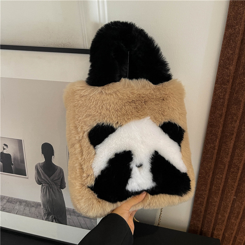 Zimska Panda bucket bag, mini tote torba, pliš, slatka, nosiva u ruci ili preko ramena (crossbody), ženska torba u korejskom stilu