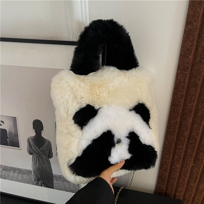 Zimska Panda bucket bag, mini tote torba, pliš, slatka, nosiva u ruci ili preko ramena (crossbody), ženska torba u korejskom stilu