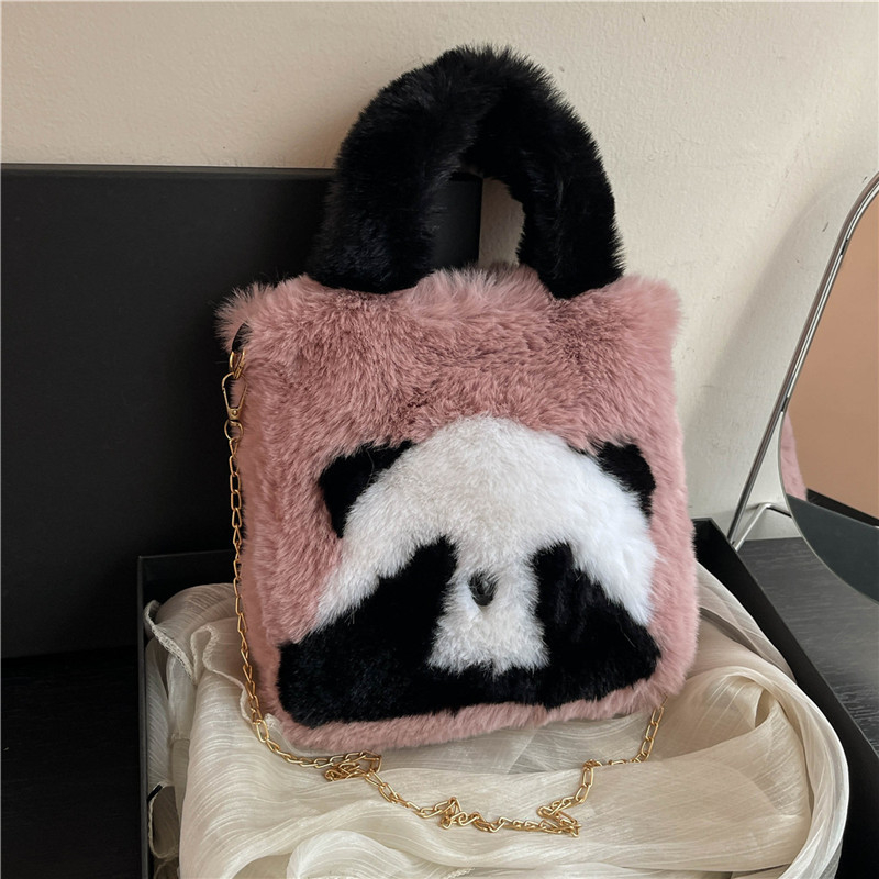 Zimska Panda bucket bag, mini tote torba, pliš, slatka, nosiva u ruci ili preko ramena (crossbody), ženska torba u korejskom stilu