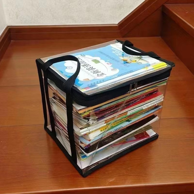 Prozirna PVC torba za knjige s dvije ručke, sklopiva i prijenosna organizator za knjige i igračke