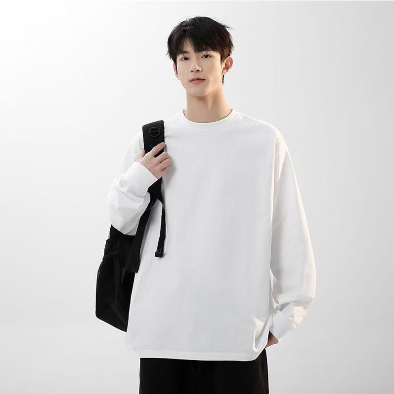 Unisex μακρυμάνικη T‑shirt για φθινόπωρο-χειμώνα, 100% βαμβάκι, φαρδιά γραμμή, λευκό