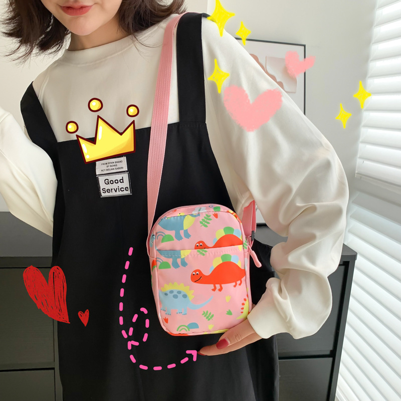 Mini ruksak s slatkim crtić dinosaura, mala kvadratna torba za djecu i žene, ramena/crossbody torba