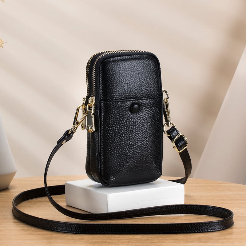 2023 nova moda meka kožna torbica za mobitel za žene, vertikalna crossbody torbica od prave kože, korejski stil s dvostrukim zatvaračem
