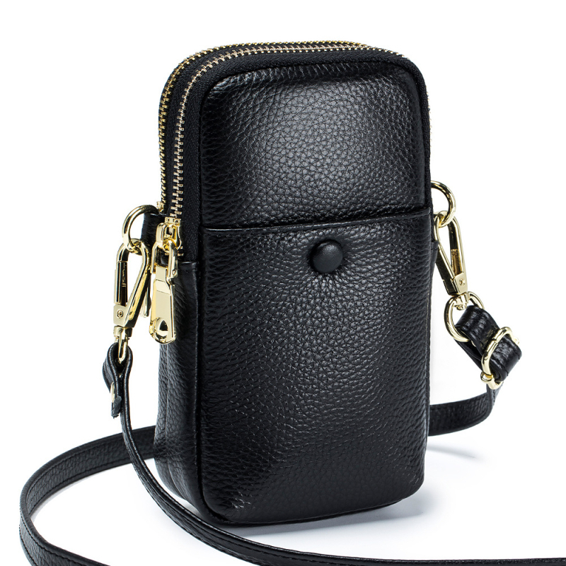 2023 nova moda meka kožna torbica za mobitel za žene, vertikalna crossbody torbica od prave kože, korejski stil s dvostrukim zatvaračem