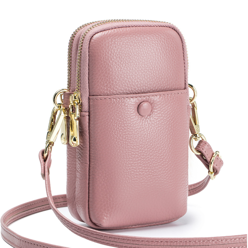 2023 nova moda meka kožna torbica za mobitel za žene, vertikalna crossbody torbica od prave kože, korejski stil s dvostrukim zatvaračem