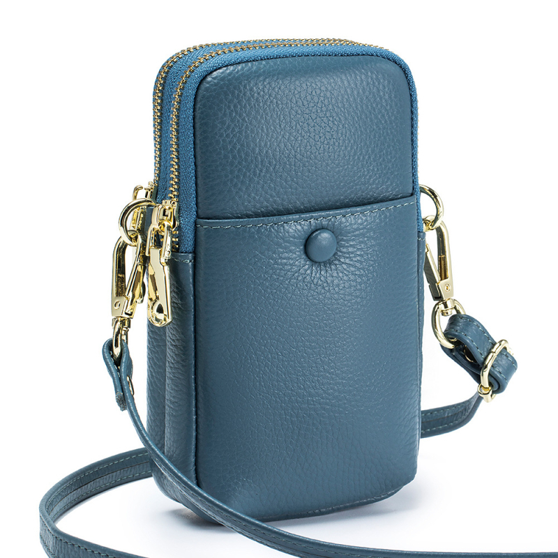 2023 nova moda meka kožna torbica za mobitel za žene, vertikalna crossbody torbica od prave kože, korejski stil s dvostrukim zatvaračem