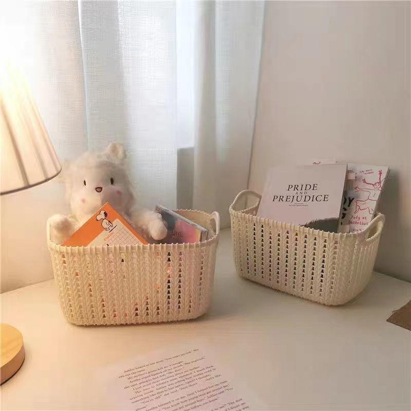 Košara za pohranu u stilu ratana, inspirirana korejskim dizajnom, plastična košara za kozmetiku i stolne potrepštine, koš za grickalice i sitnice