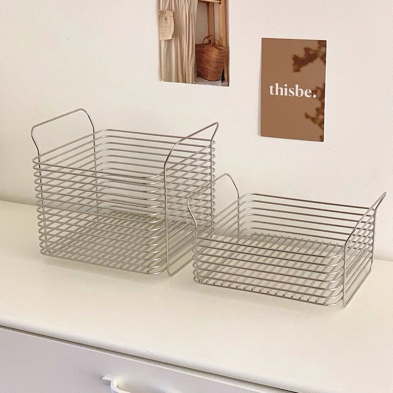 Minimalistička košarica za pohranu od 304 nehrđajućeg čelika, koja se može slagati, za začine, voće, povrće, kruh i grickalice