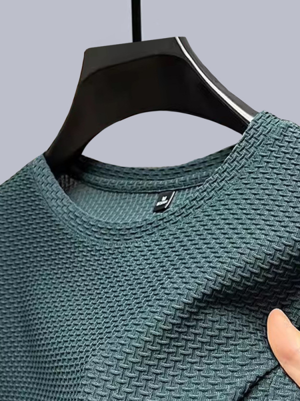 Muški ljetni T-shirt od ice silk, slobodnog kroja, waffle tekstura, okrugli izrez