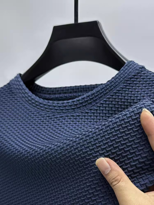 Muški ljetni T-shirt od ice silk, slobodnog kroja, waffle tekstura, okrugli izrez