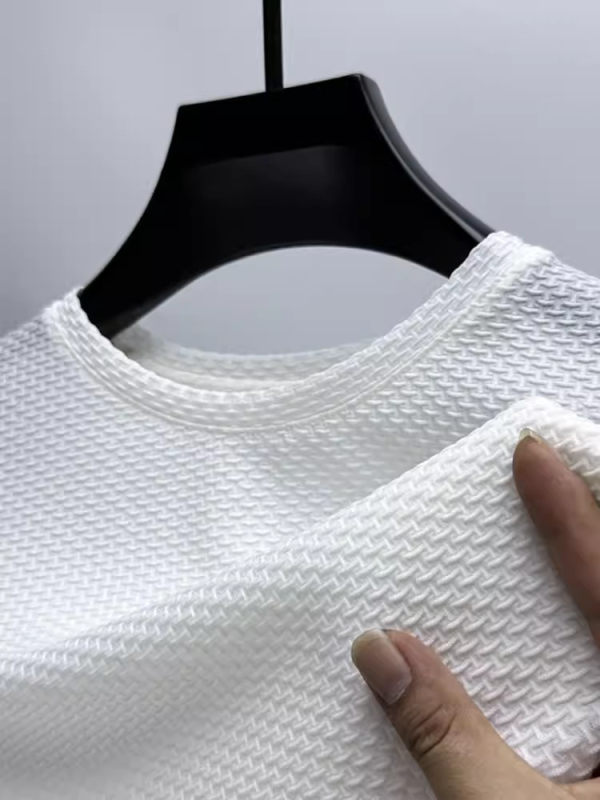 Muški ljetni T-shirt od ice silk, slobodnog kroja, waffle tekstura, okrugli izrez