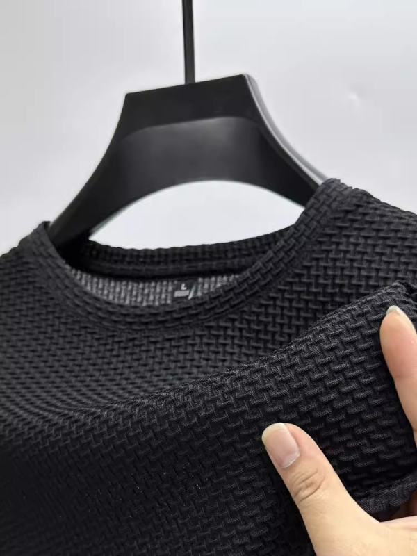 Muški ljetni T-shirt od ice silk, slobodnog kroja, waffle tekstura, okrugli izrez