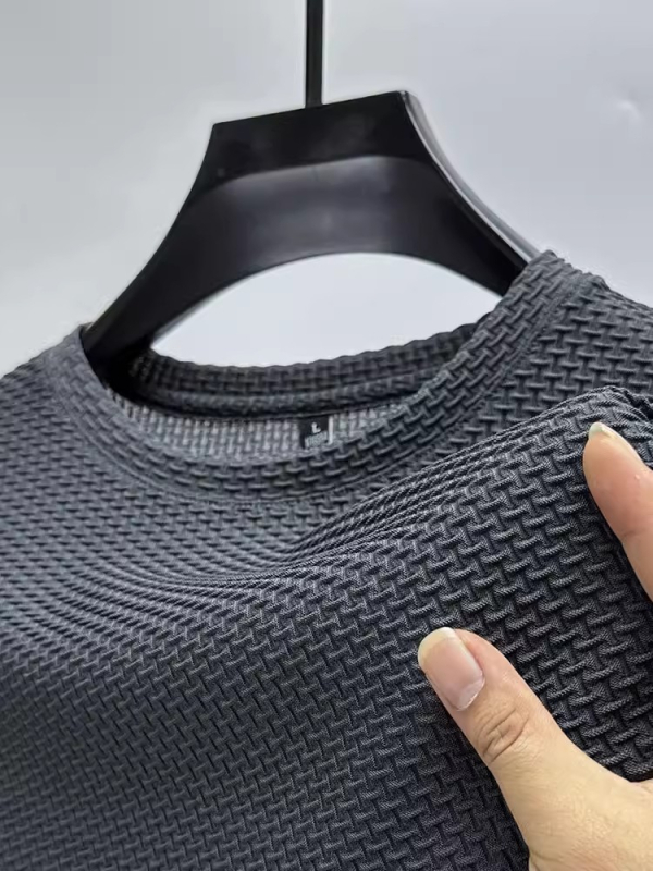 Muški ljetni T-shirt od ice silk, slobodnog kroja, waffle tekstura, okrugli izrez