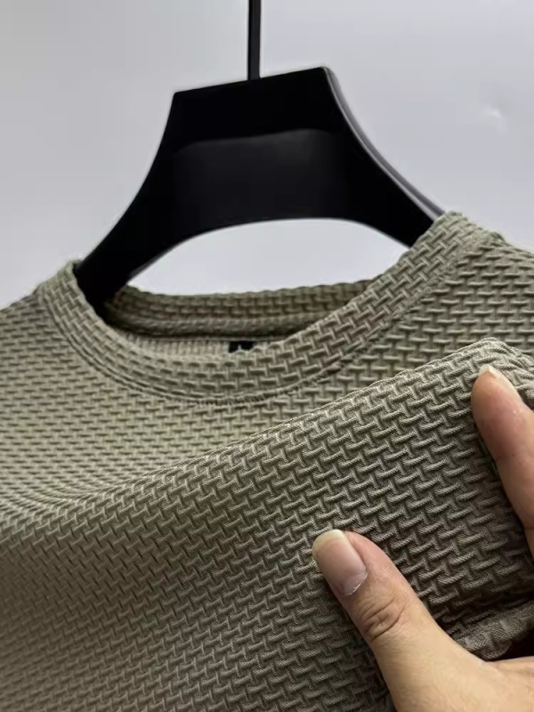 Muški ljetni T-shirt od ice silk, slobodnog kroja, waffle tekstura, okrugli izrez