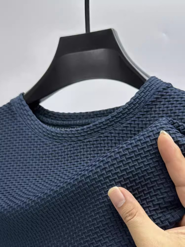 Muški ljetni T-shirt od ice silk, slobodnog kroja, waffle tekstura, okrugli izrez