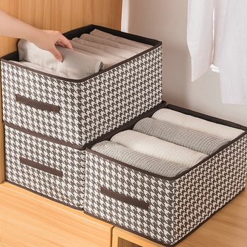 Sklopiva platnena kutija za skladištenje s motivom houndstooth i kliznim vodilicama – organizator za spavaću sobu, 24 L