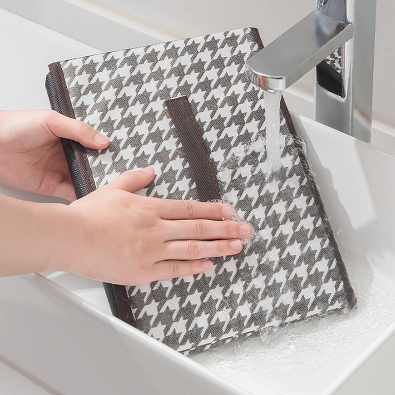 Sklopiva platnena kutija za skladištenje s motivom houndstooth i kliznim vodilicama – organizator za spavaću sobu, 24 L