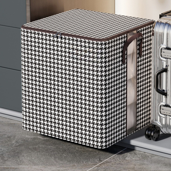 Kutija za pohranu od netkanog materijala sa zatvaračem, uzorak houndstooth, dimenzije 45×38×45 cm, kapacitet 90–100 L, sklopa, za odjeću i igračke