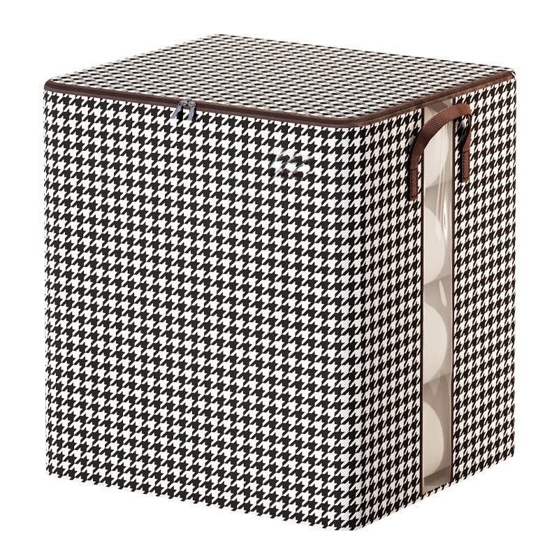 Kutija za pohranu od netkanog materijala sa zatvaračem, uzorak houndstooth, dimenzije 45×38×45 cm, kapacitet 90–100 L, sklopa, za odjeću i igračke