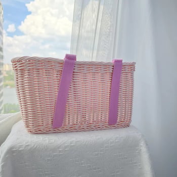 Ručni pleteni koš od umjetnog ratana, pogodan za kupnju, voće i piknik