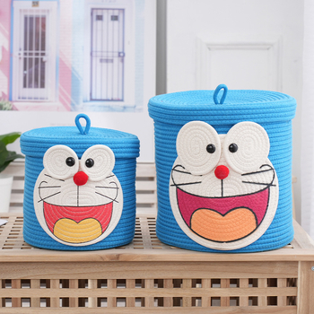 Slatki Doraemon koš za pohranu s poklopcem, japanski stil, pleteni pamuk konac, za igračke, grickalice i kozmetiku