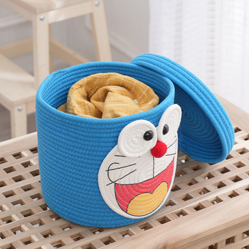 Slatki Doraemon koš za pohranu s poklopcem, japanski stil, pleteni pamuk konac, za igračke, grickalice i kozmetiku