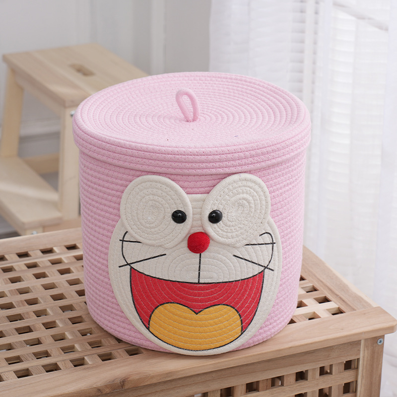 Slatki Doraemon koš za pohranu s poklopcem, japanski stil, pleteni pamuk konac, za igračke, grickalice i kozmetiku