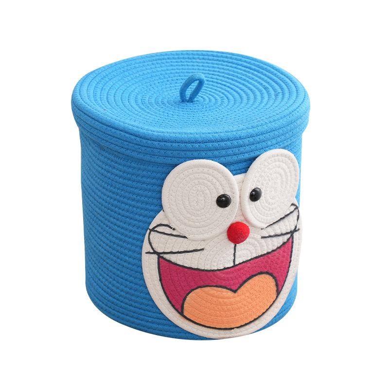 Slatki Doraemon koš za pohranu s poklopcem, japanski stil, pleteni pamuk konac, za igračke, grickalice i kozmetiku