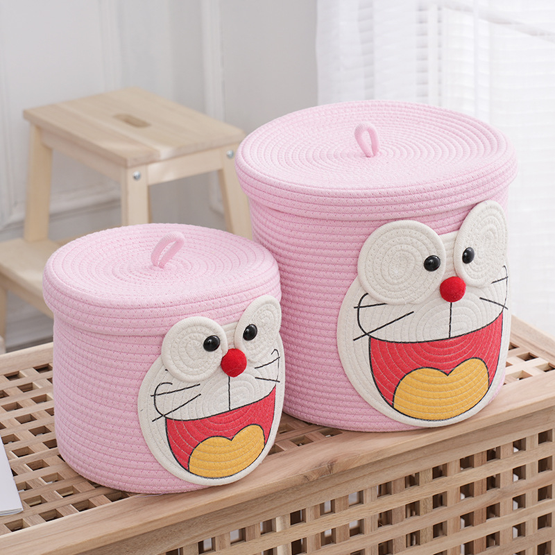 Slatki Doraemon koš za pohranu s poklopcem, japanski stil, pleteni pamuk konac, za igračke, grickalice i kozmetiku