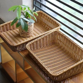 Plastični koš za voće s trapezoidnim oblikom, imitacija ratan-a, za izlaganje i skladištenje