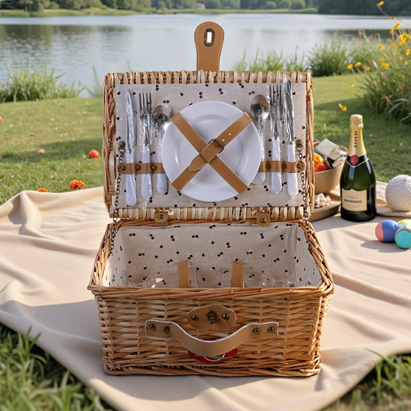 Set dviju košara za piknik od ratana, ručno pleteni, za kuhanje na otvorenom, moderni minimalistički stil