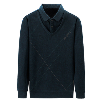 Férfi galléros polo, fleece-belsővel, vastag és meleg, jacquard alapanyag, üzleti-casual