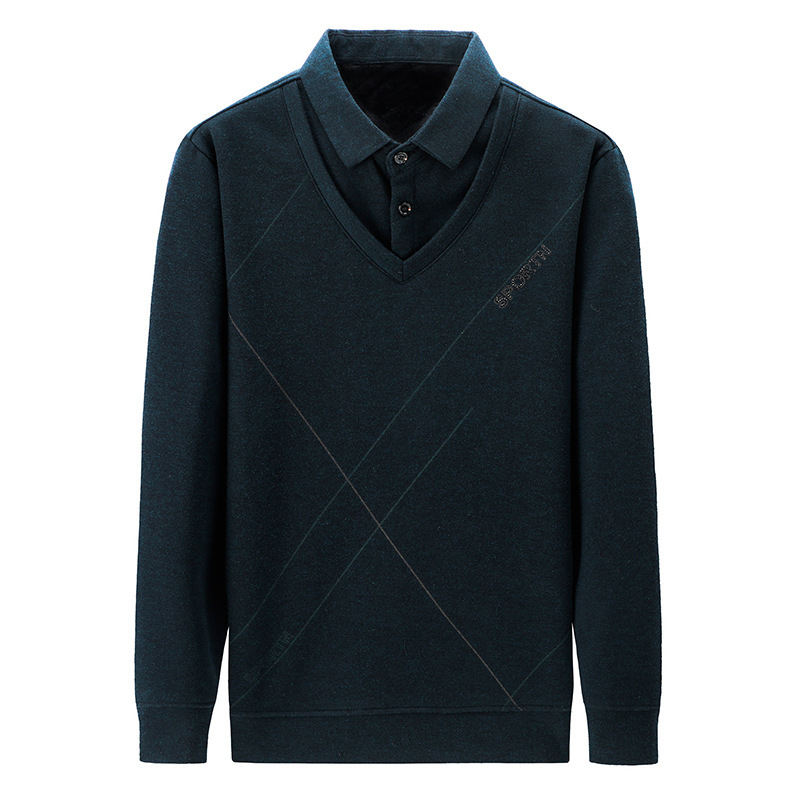 Férfi galléros polo, fleece-belsővel, vastag és meleg, jacquard alapanyag, üzleti-casual