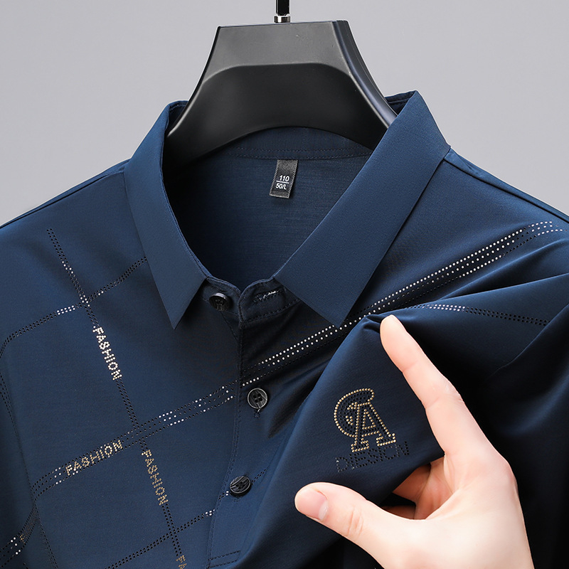 Férfi Ice Silk hűsítő rövid ujjú polo, lélegző nyári üzleti-kazual stílus