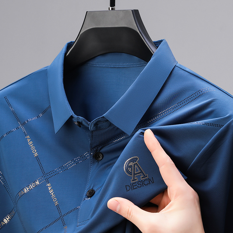 Férfi Ice Silk hűsítő rövid ujjú polo, lélegző nyári üzleti-kazual stílus