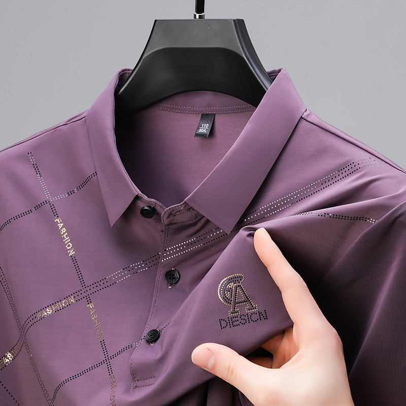 Férfi Ice Silk hűsítő rövid ujjú polo, lélegző nyári üzleti-kazual stílus