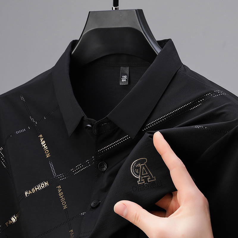 Férfi Ice Silk hűsítő rövid ujjú polo, lélegző nyári üzleti-kazual stílus