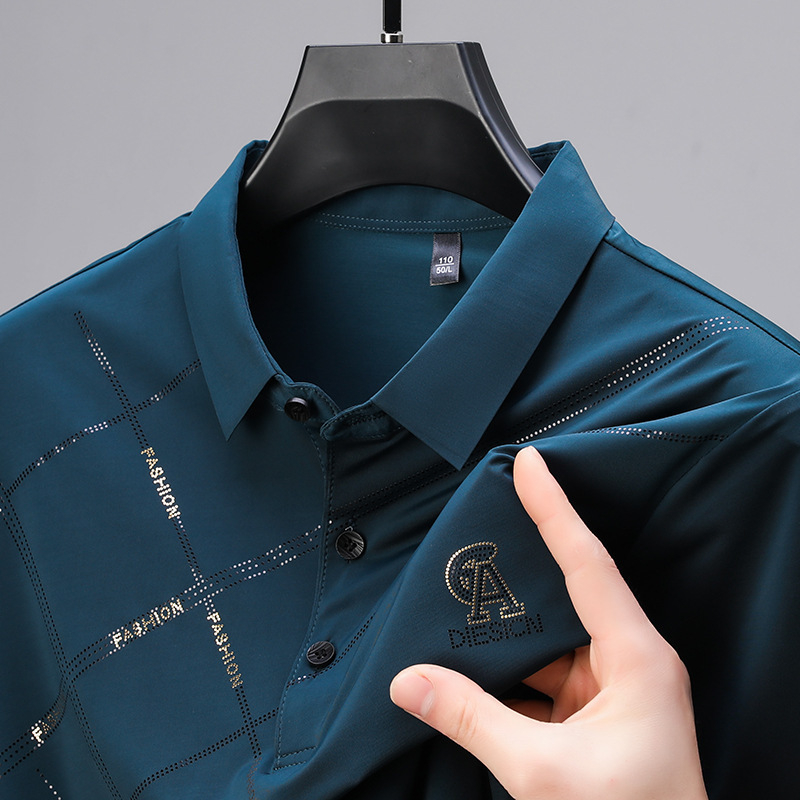 Férfi Ice Silk hűsítő rövid ujjú polo, lélegző nyári üzleti-kazual stílus