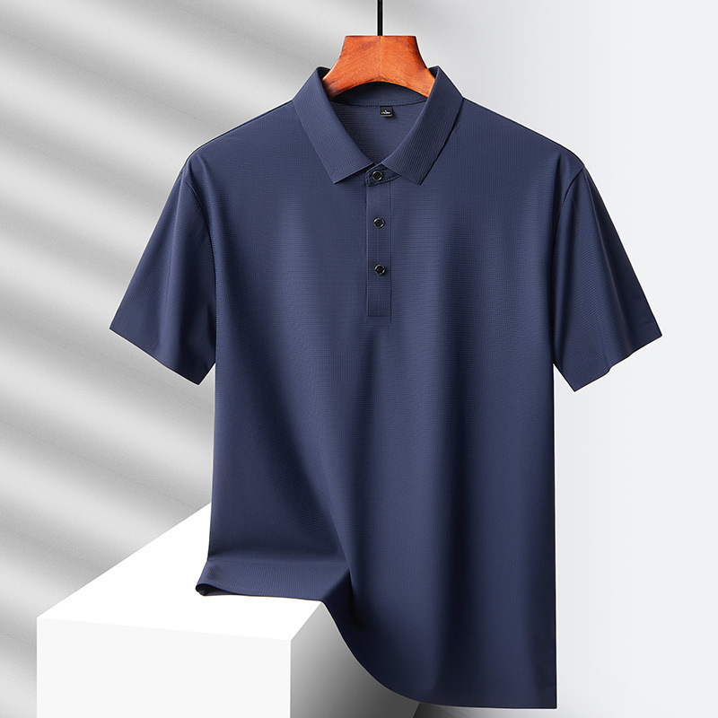 Muška polo majica od najlona i ice silk, kratki rukav, slim fit, jednobojna, panelni dizajn