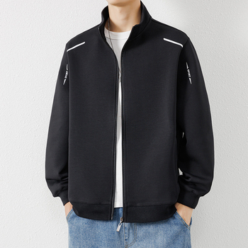 Ανδρικό φθινοπωρινό cardigan jacket, casual με εκτύπωση, σταθερός γιακά, μακριά μανίκια, πολυεστερικό μείγμα 95%