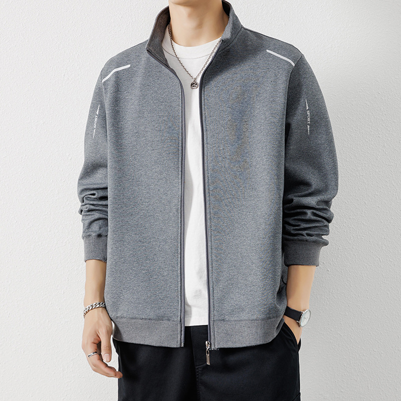 Ανδρικό φθινοπωρινό cardigan jacket, casual με εκτύπωση, σταθερός γιακά, μακριά μανίκια, πολυεστερικό μείγμα 95%