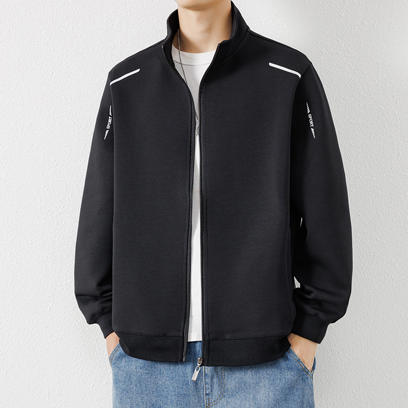 Ανδρικό φθινοπωρινό cardigan jacket, casual με εκτύπωση, σταθερός γιακά, μακριά μανίκια, πολυεστερικό μείγμα 95%