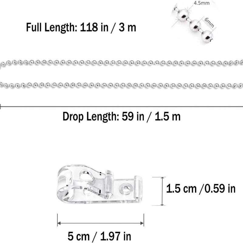 DIY set metalnog lanca za zavjese i rolete, 3 m, s perlama i konektorskim setom