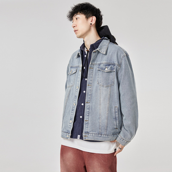 Őszi férfi denim mosott kabát, karcsú szabás, hongkong-stílusú munkaruházat, sokoldalú, hétköznapi viselet