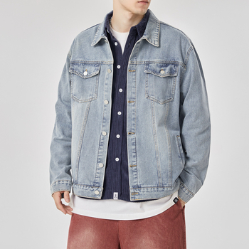 Őszi férfi denim mosott kabát, karcsú szabás, hongkong-stílusú munkaruházat, sokoldalú, hétköznapi viselet