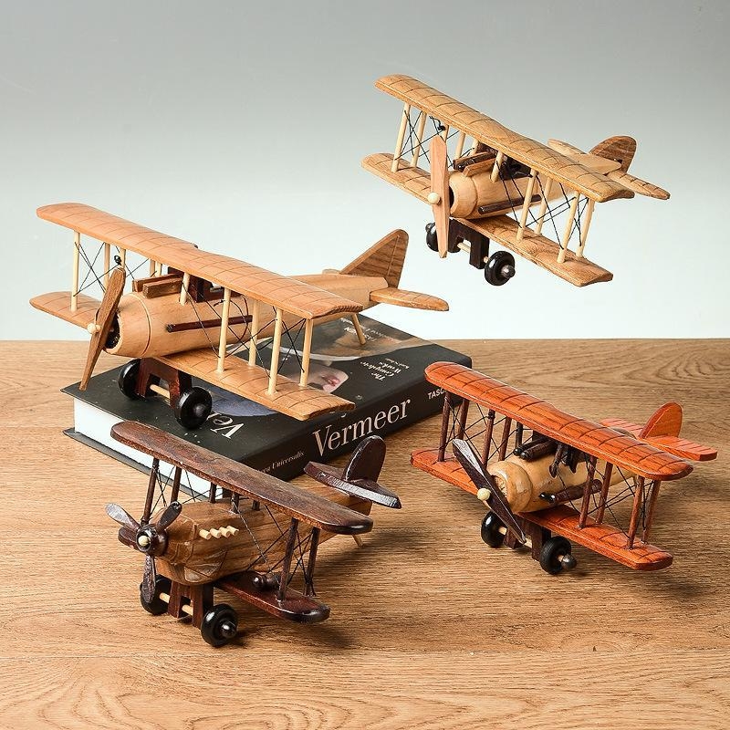 Vintage drveni avion – stolna dekoracija, drveni model aviona